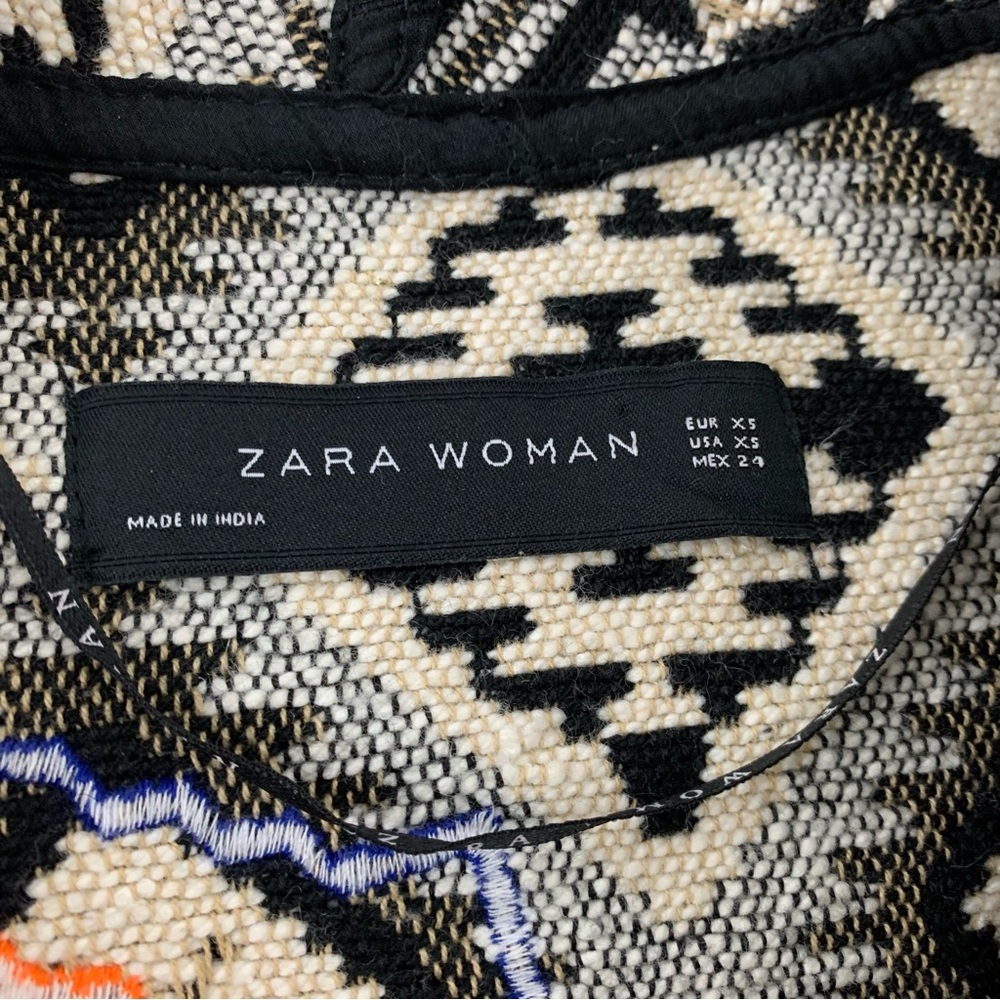 Zara Open Cardigan Jacket Tapestry Fringes Sz XS Oversized Multicolor Aztec Boho - Picture 9 of 15